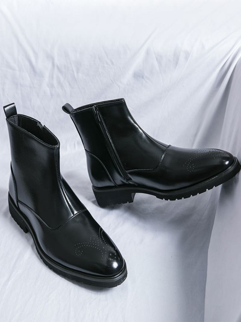 Pánské Boty Chelsea Boots Pu Kůže S Kulatou Špičkou - Černá