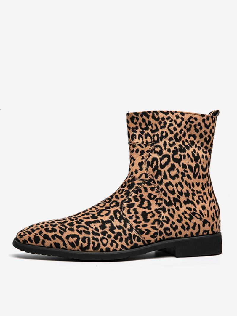 Pánské Boty Chelsea Boots Pu Kůže S Kulatou Špičkou - Leopard