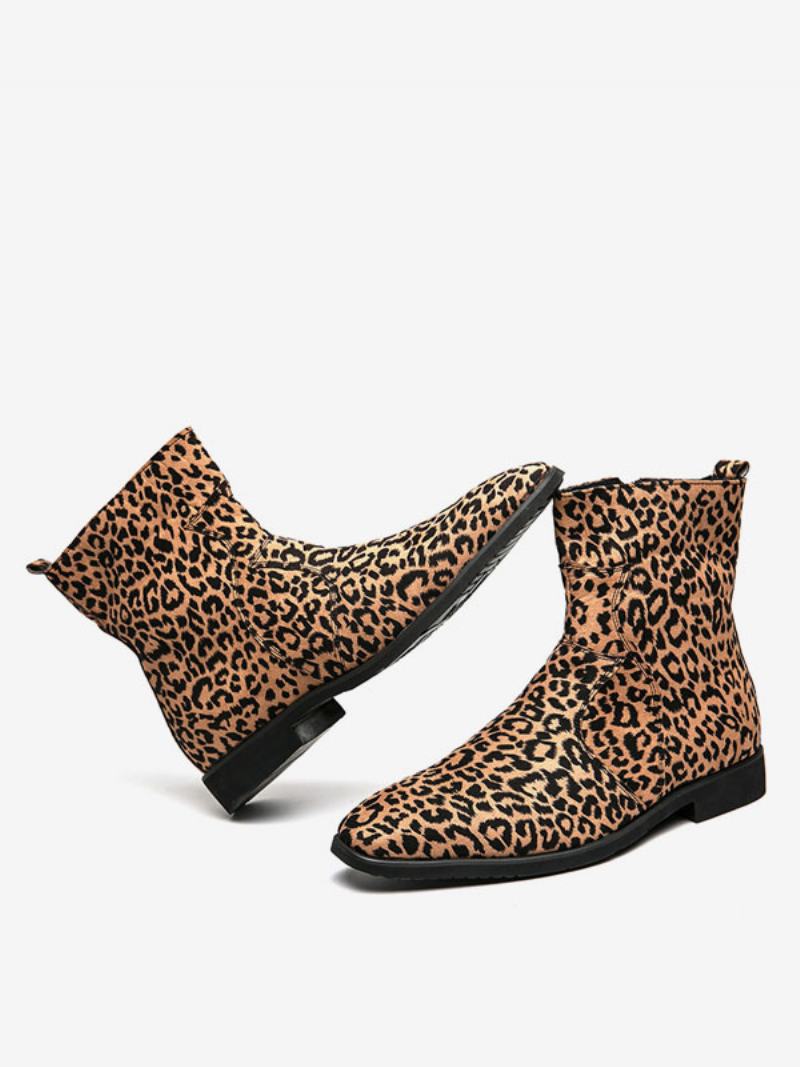 Pánské Boty Chelsea Boots Pu Kůže S Kulatou Špičkou - Leopard