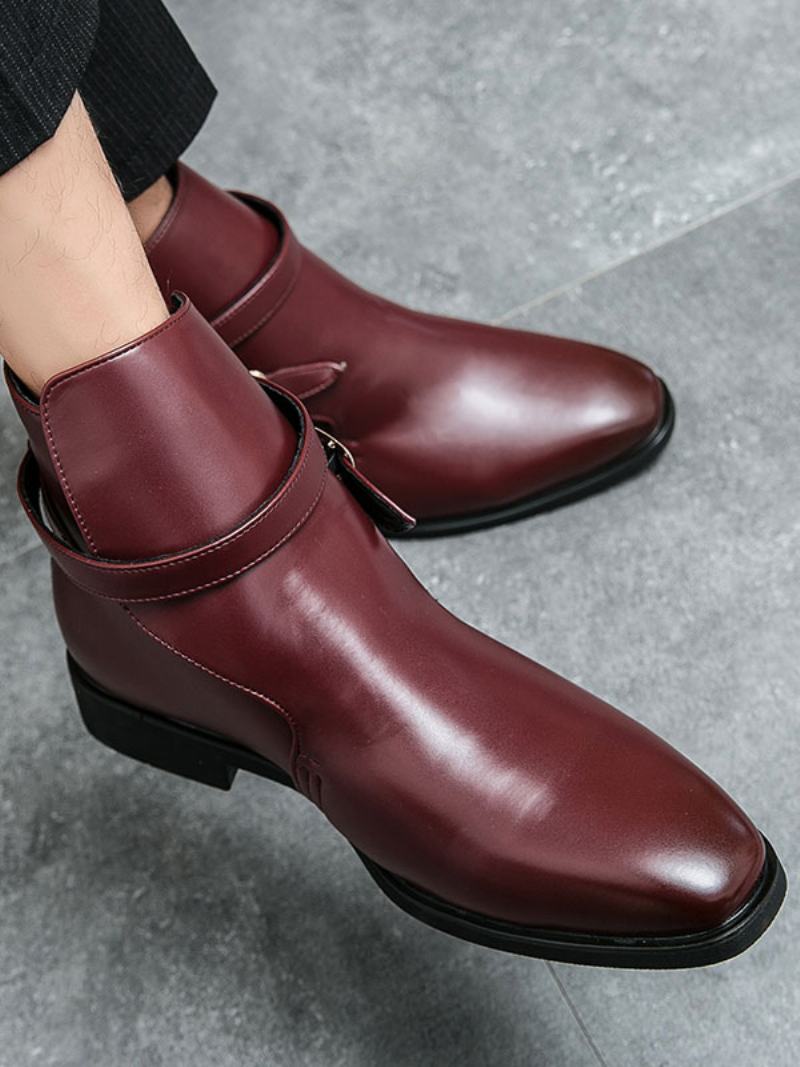 Pánské Boty Chelsea Boots Pu Kůže S Kulatou Špičkou - Červená