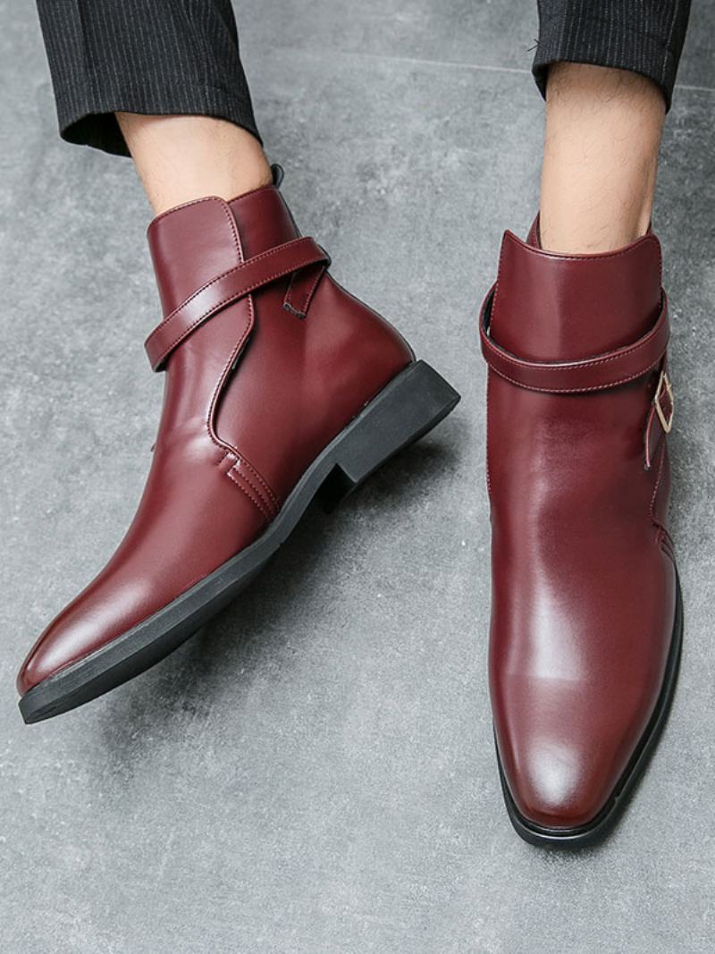 Pánské Boty Chelsea Boots Pu Kůže S Kulatou Špičkou - Červená