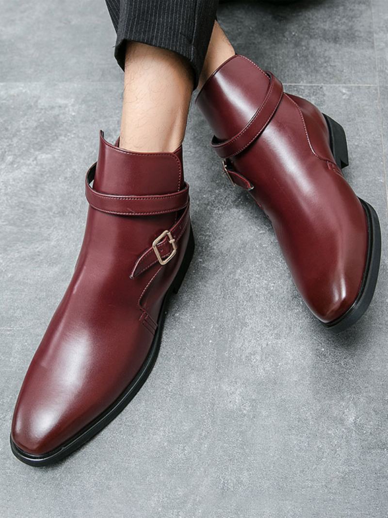 Pánské Boty Chelsea Boots Pu Kůže S Kulatou Špičkou - Červená