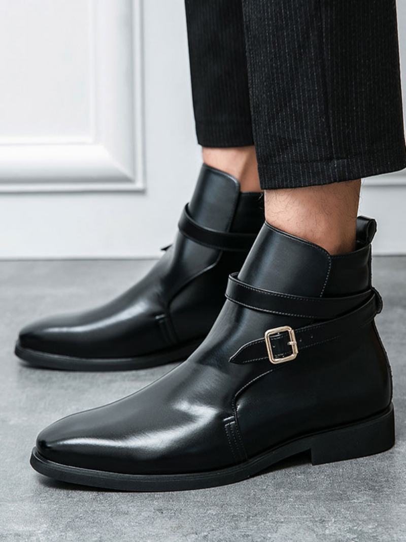 Pánské Boty Chelsea Boots Pu Kůže S Kulatou Špičkou - Černá