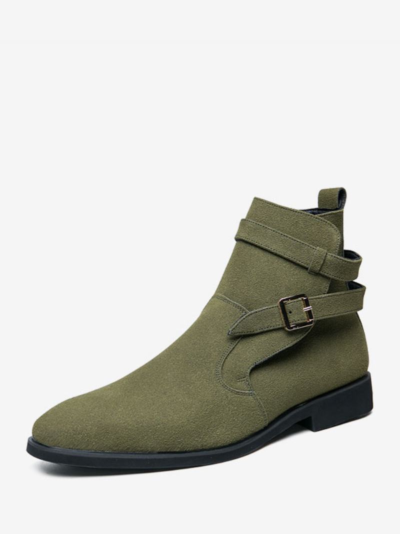 Pánské Boty Chelsea Boots Zelené Semišové Kožené Jodhpur Monk Strap