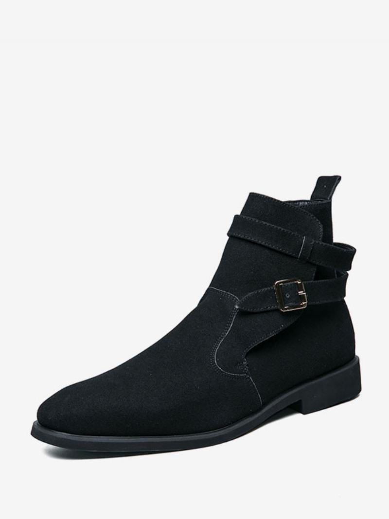 Pánské Boty Chelsea Boots Zelené Semišové Kožené Jodhpur Monk Strap - Černá