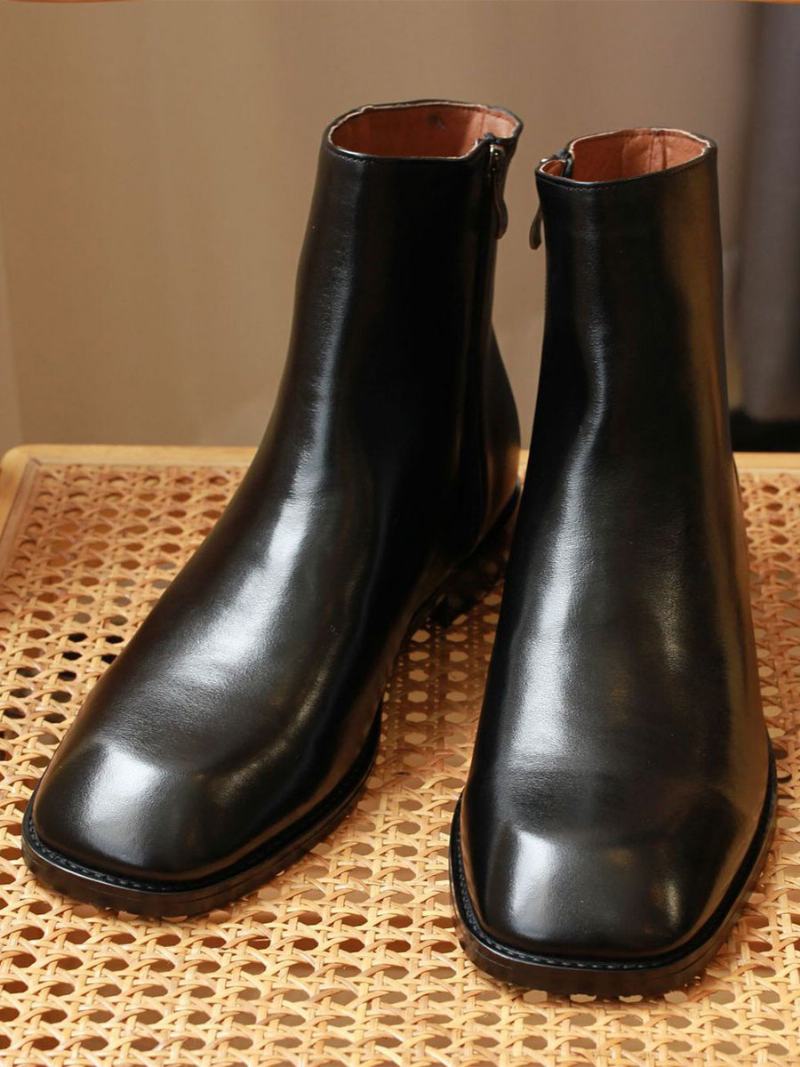 Pánské Boty Chelsea Boots Černá Hovězí Kůže Hranatá Špička - Černá