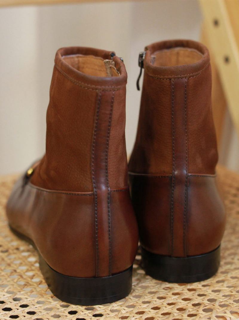 Pánské Boty Chelsea Boots Černá Hovězí Kůže Se Špičatou Špičkou - Kávově Hnědá