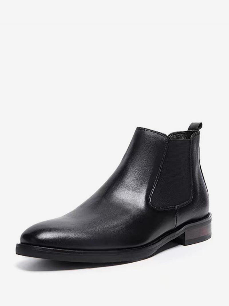 Pánské Boty Chelsea Boots Černá Hovězí Kůže Se Špičatou Špičkou Plesové Společenské