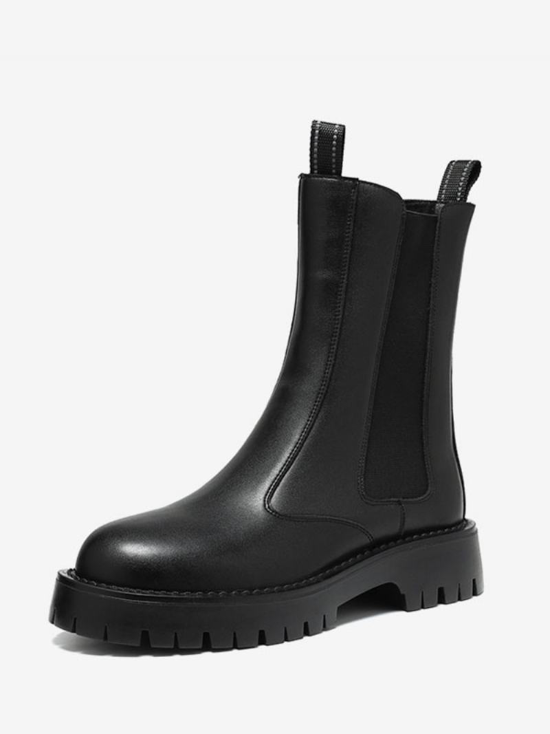 Pánské Boty Chelsea Boots Černá Pu Kůže S Kulatou Špičkou