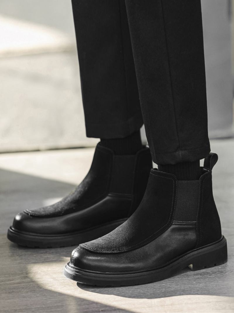 Pánské Boty Chelsea Boots Černá Semišová Kůže S Uzavřenou Špičkou