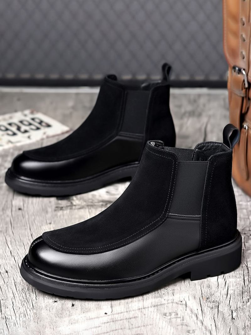 Pánské Boty Chelsea Boots Černá Semišová Kůže S Uzavřenou Špičkou - Černá