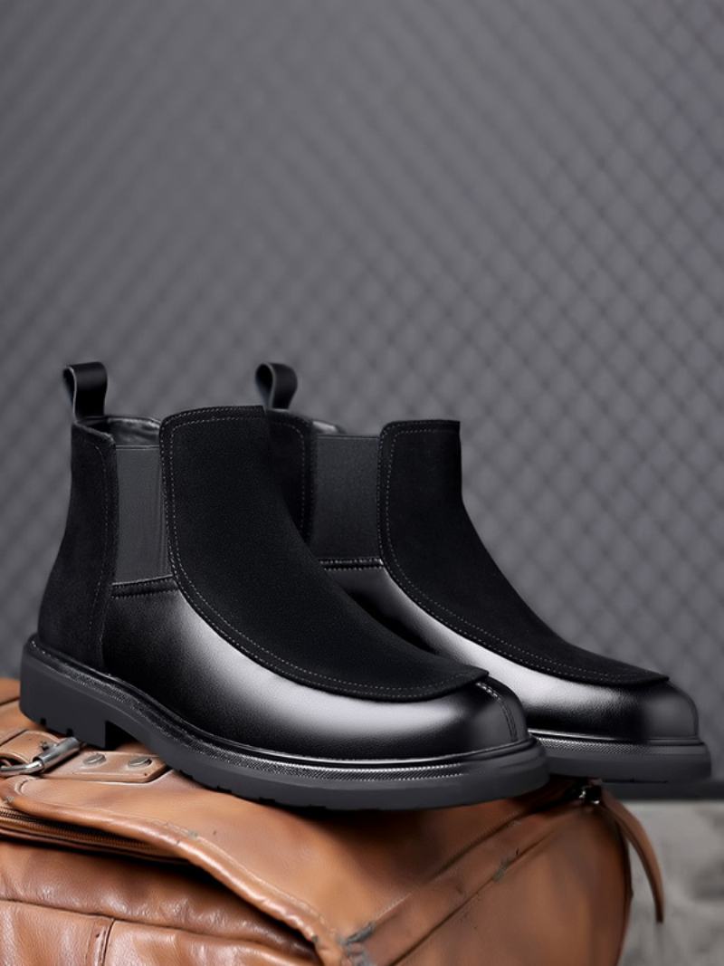 Pánské Boty Chelsea Boots Černá Semišová Kůže S Uzavřenou Špičkou - Černá