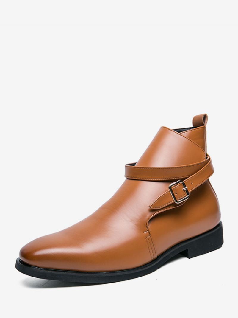 Pánské Boty Chelsea Boots Černé Pu Kožené Jodhpur Kotníkové - Kávově Hnědá