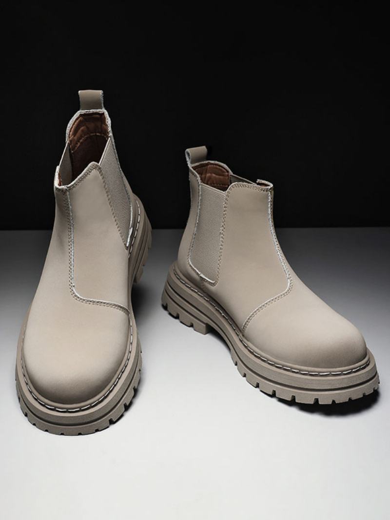 Pánské Boty Chelsea Boots Žluté Kotníkové Z Pu Kůže S Kulatou Špičkou - Šedá