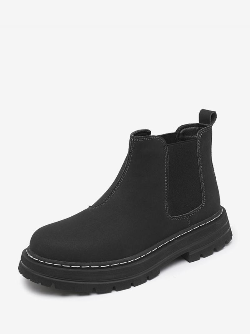 Pánské Boty Chelsea Boots Žluté Kotníkové Z Pu Kůže S Kulatou Špičkou - Černá