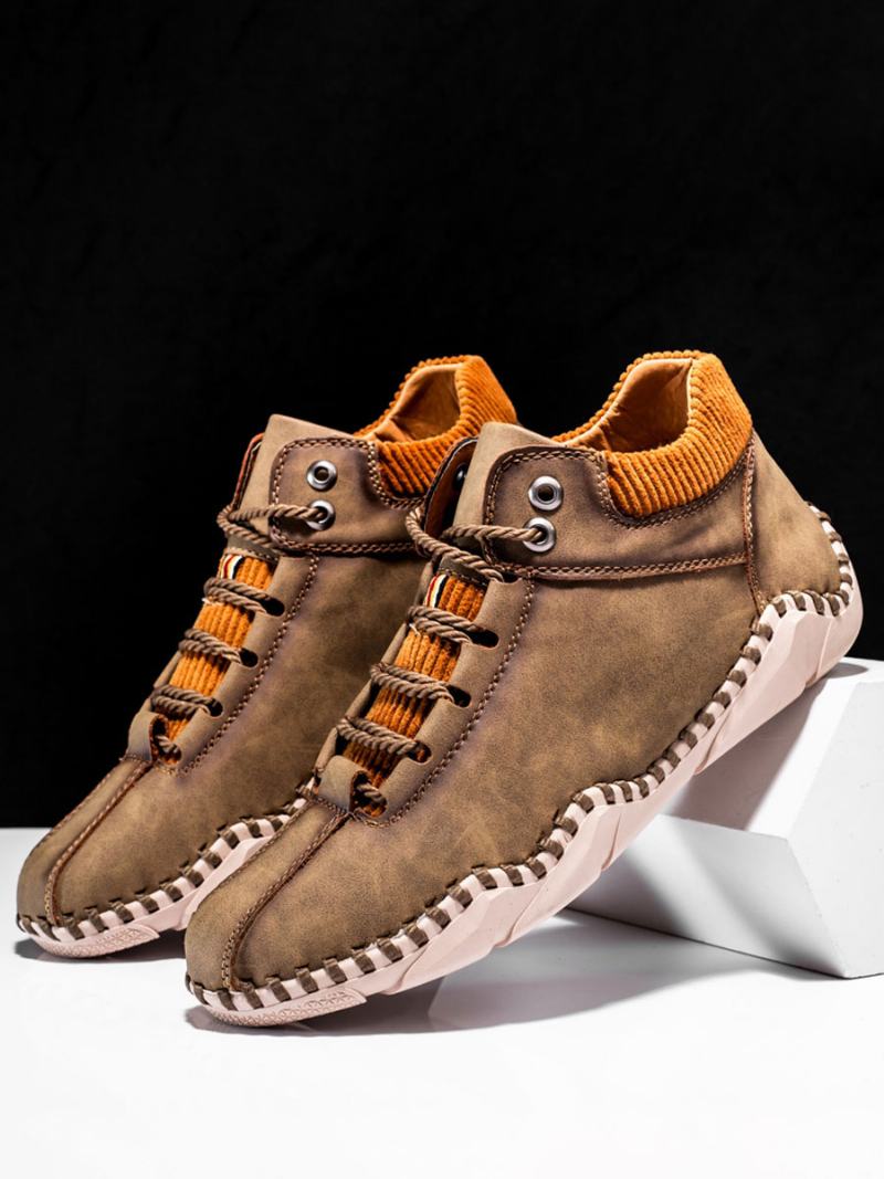 Pánské Boty Chukka Boots Pu Kůže S Kulatou Špičkou - Khaki