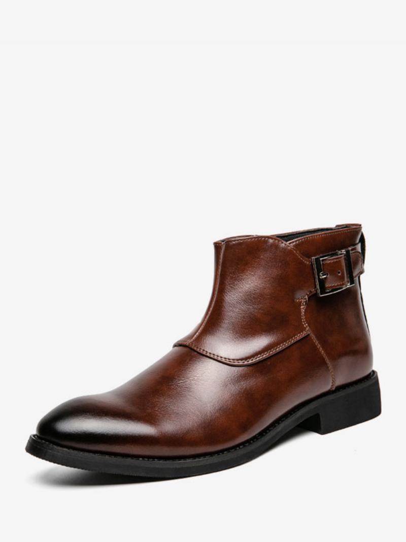 Pánské Boty Hnědé Pu Kožené Jodhpur Monk Strap Společenské