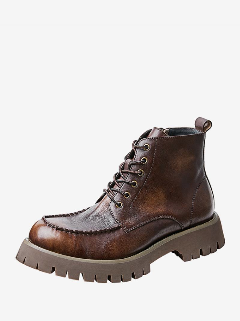 Pánské Boty Martin Brogue Business Casual Retro Coffee Brown Hovězí Kůže S Kulatou Špičkou