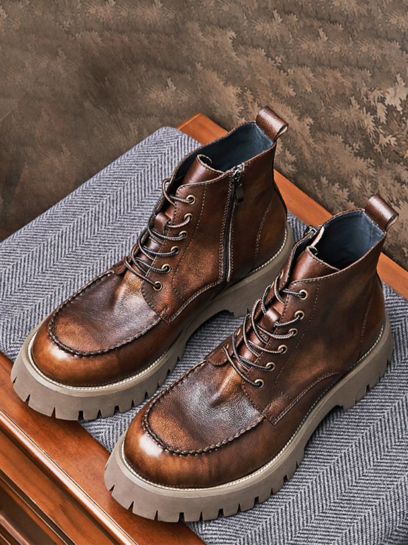 Pánské Boty Martin Brogue Business Casual Retro Coffee Brown Hovězí Kůže S Kulatou Špičkou - Kávově Hnědá