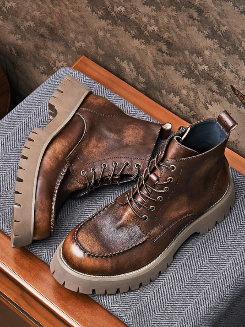 Pánské Boty Martin Brogue Business Casual Retro Coffee Brown Hovězí Kůže S Kulatou Špičkou - Kávově Hnědá