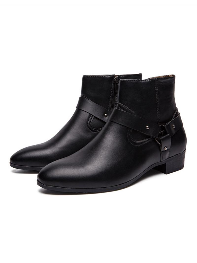 Pánské Chelsea Boots Fabulous Buckle Pu Kožené Kotníkové Boty Se Špičatou Špičkou