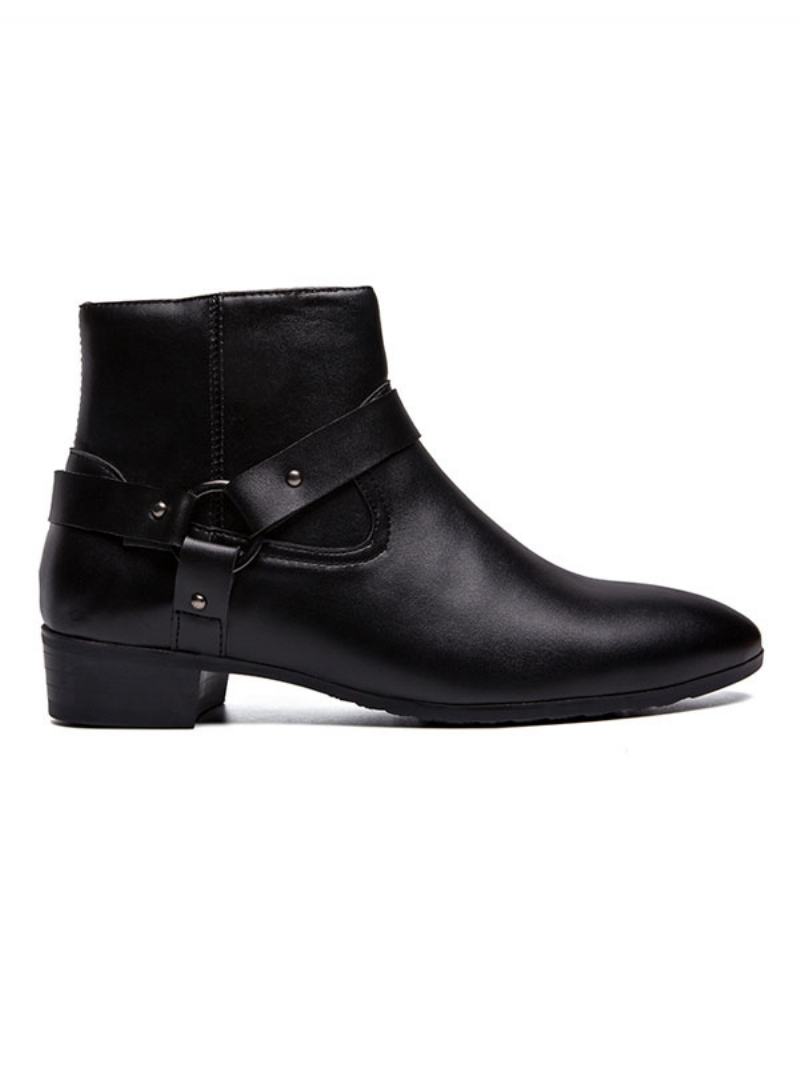 Pánské Chelsea Boots Fabulous Buckle Pu Kožené Kotníkové Boty Se Špičatou Špičkou - Černá