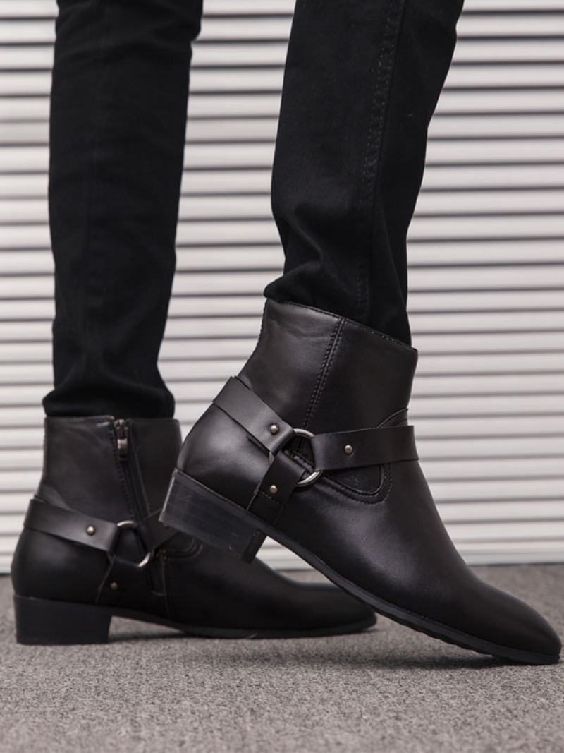 Pánské Chelsea Boots Fabulous Buckle Pu Kožené Kotníkové Boty Se Špičatou Špičkou - Černá