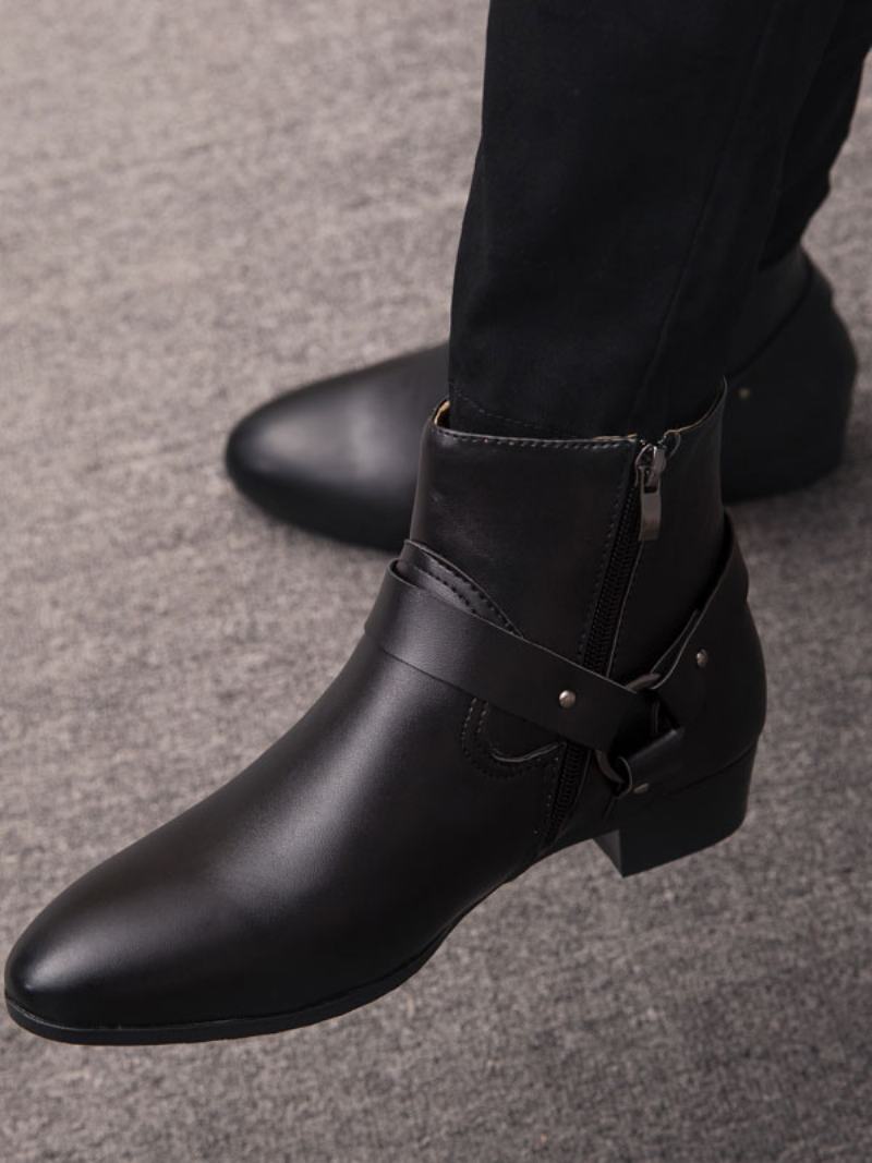 Pánské Chelsea Boots Fabulous Buckle Pu Kožené Kotníkové Boty Se Špičatou Špičkou - Černá