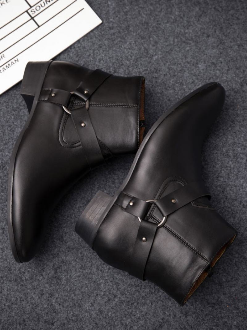 Pánské Chelsea Boots Fabulous Buckle Pu Kožené Kotníkové Boty Se Špičatou Špičkou - Černá