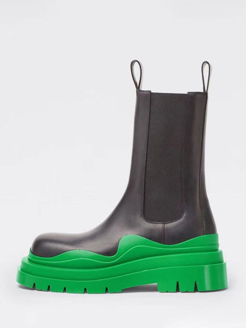 Pánské Chelsea Boots Green Tire Gumové Lemované Kulatou Špičkou Flatform Slip On Kotníkové Boty