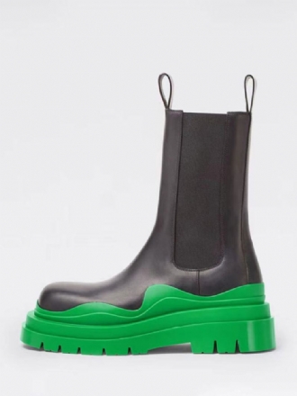 Pánské Chelsea Boots Green Tire Gumové Lemované Kulatou Špičkou Flatform Slip On Kotníkové Boty