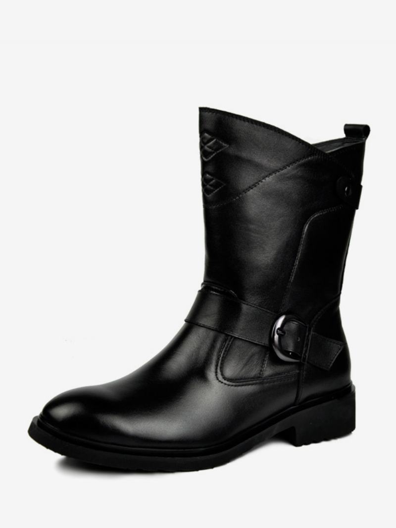 Pánské Kozačky Chelsea Boots Krátké S Kulatou Špičkou Z Černé Hovězí Kůže