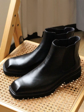 Pánské Kozačky Chelsea Boots Černá Hovězí Kůže Plesová Obuv S Hranatou Špičkou