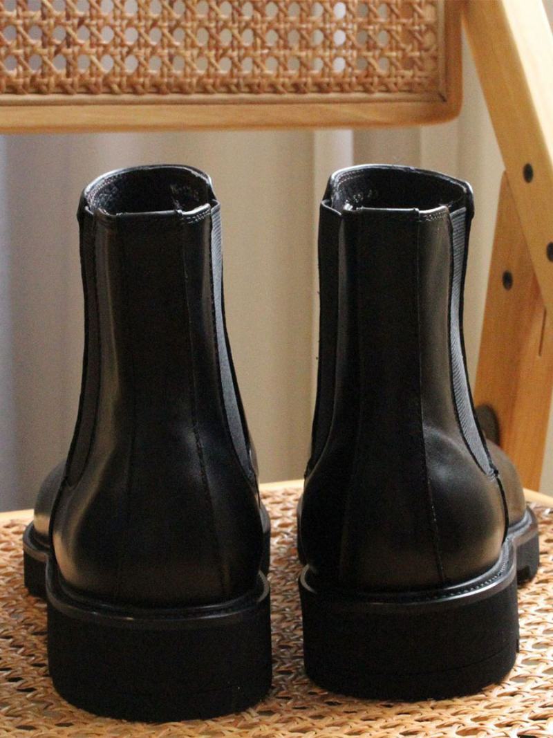 Pánské Kozačky Chelsea Boots Černá Hovězí Kůže Plesová Obuv S Hranatou Špičkou - Černá