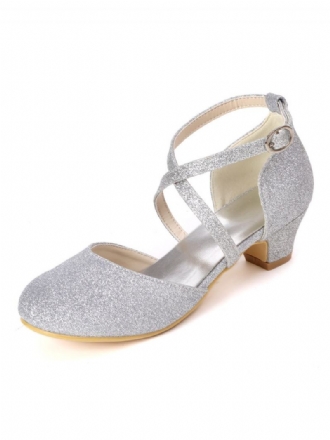 Dívčí Glitter Cross Strap Kitten Pata Květina Girl Boty