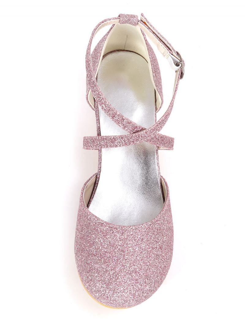 Dívčí Glitter Cross Strap Kitten Pata Květina Girl Boty - Šeřík