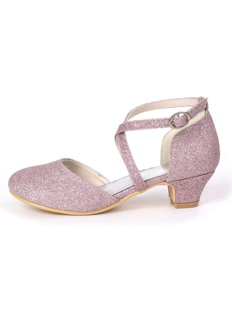 Dívčí Glitter Cross Strap Kitten Pata Květina Girl Boty - Šeřík