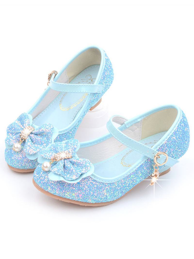 Flower Girl Boty Glitter Mary Jane Flats - Světle Nebesky Modrá