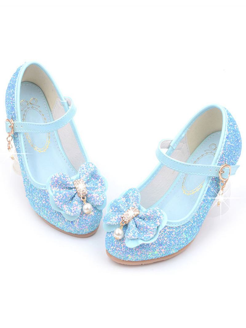 Flower Girl Boty Glitter Mary Jane Flats - Světle Nebesky Modrá