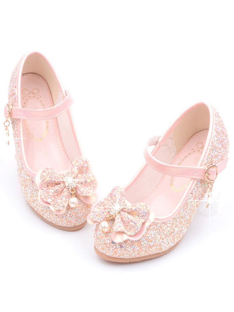 Flower Girl Boty Glitter Mary Jane Flats - Růžová