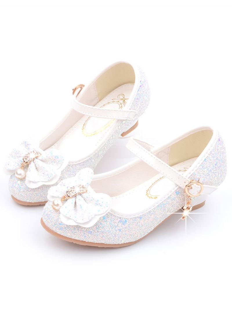 Flower Girl Boty Glitter Mary Jane Flats - Bílá