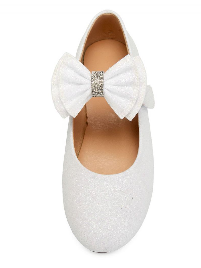 Girls Bow Mary Jane Flat Flower Girl Boty - Ivory