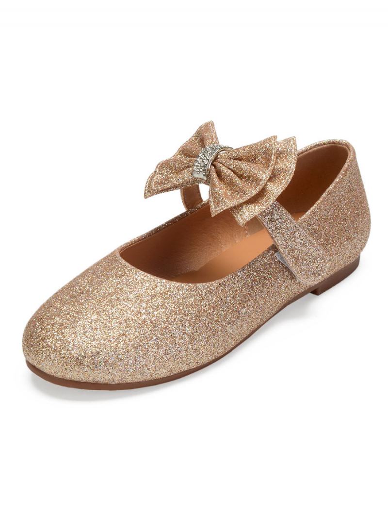 Girls Bow Mary Jane Flat Flower Girl Boty - Šampaňské