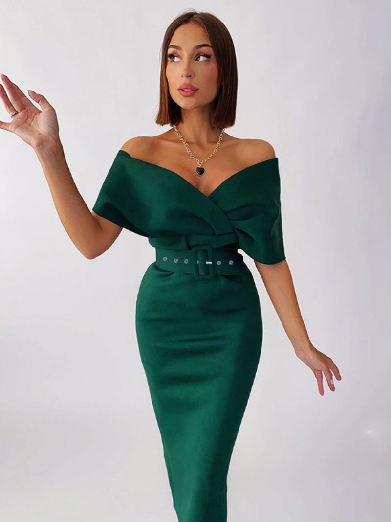 Dámské Bodycon Šaty Tmavě Zelená Krátké Rukávy Zip Sexy Vrstvené Slim Fit Pouzdrové S Výstřihem Do V - Tmavě Zelená