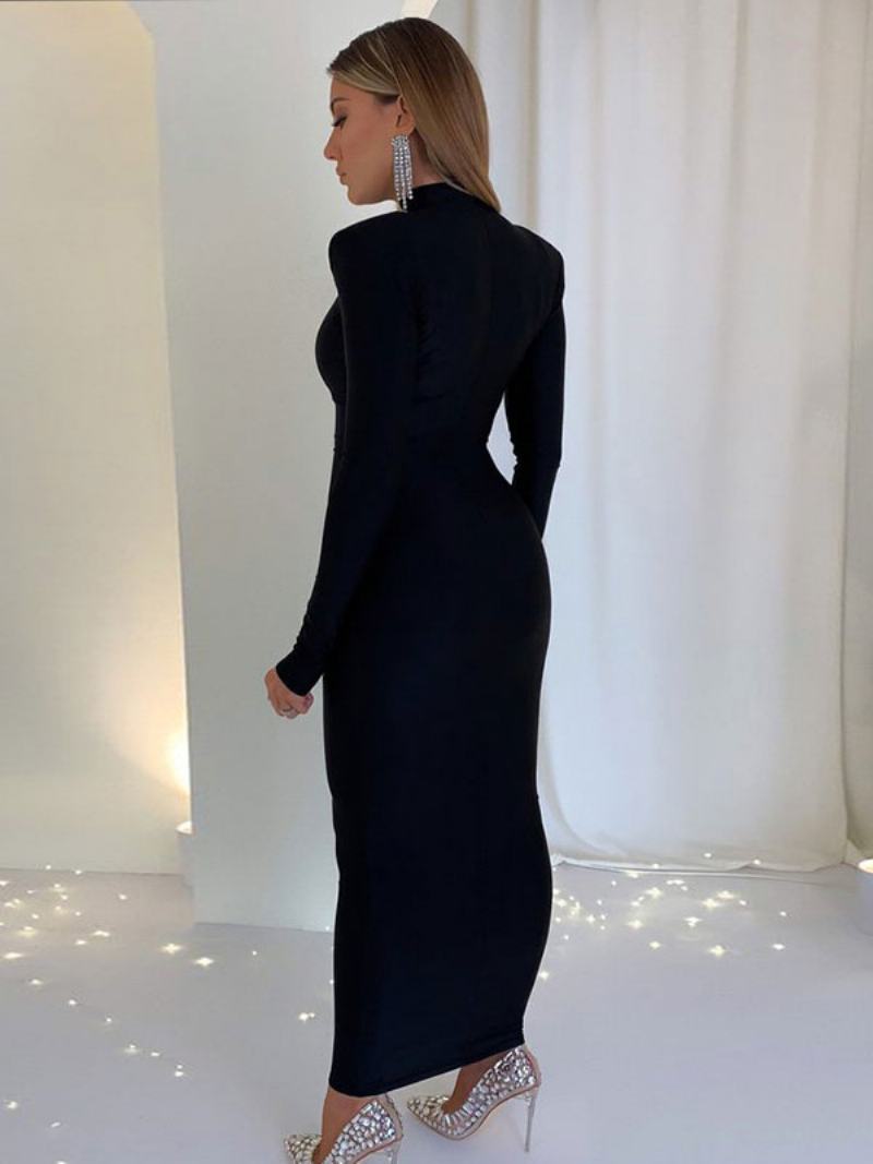 Dámské Narozeninové Šaty Bodycon Zelené Dlouhé Rukávy Sexy Slim Fit Pouzdrové S Vysokým Límečkem - Černá