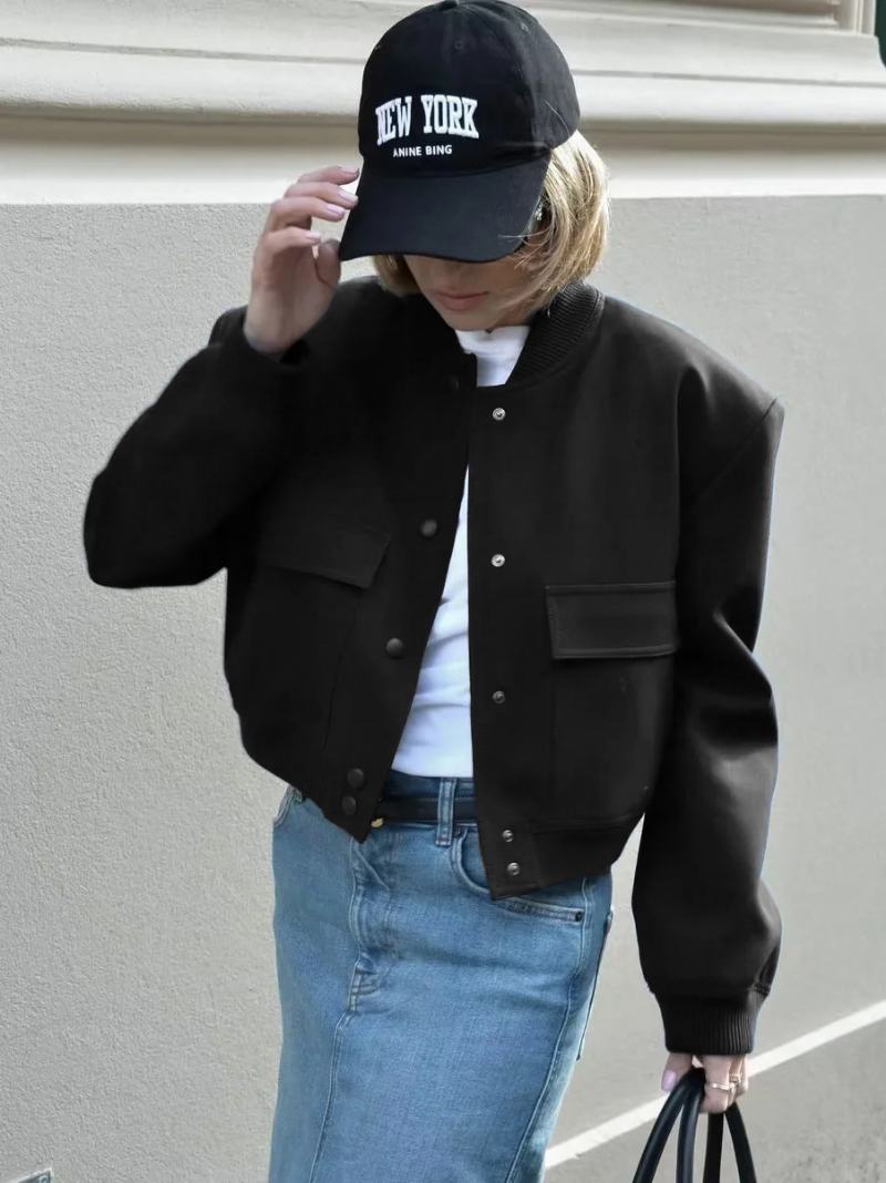 Bomber Jacket Casual Street Wear Univerzitní Bunda Pro Ženy - Černá