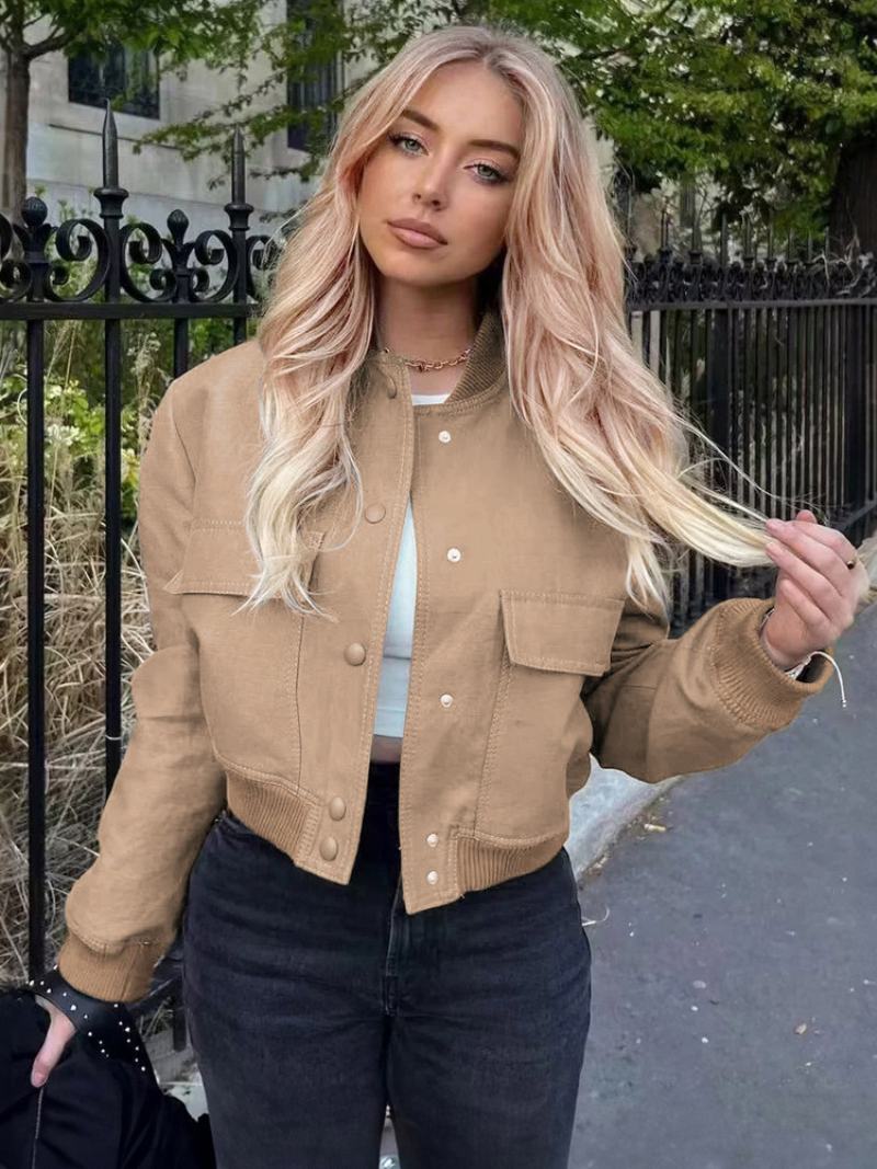 Bomber Jacket Casual Street Wear Univerzitní Bunda Pro Ženy - Khaki