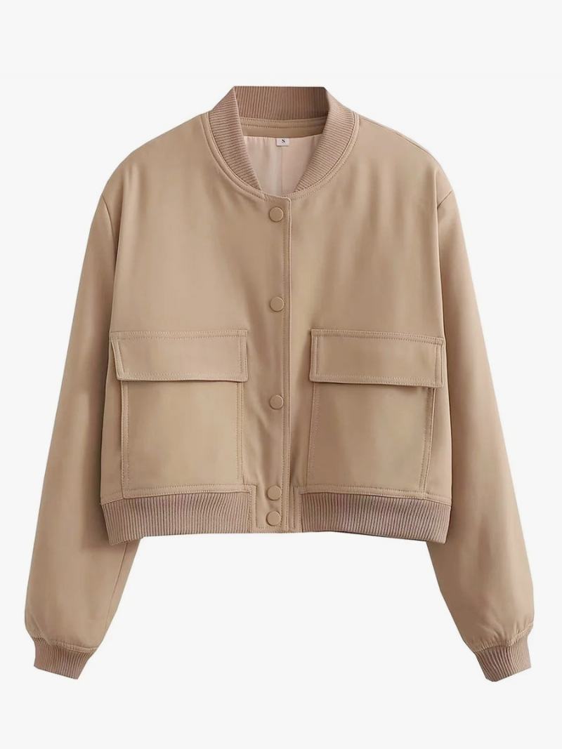 Bomber Jacket Casual Street Wear Univerzitní Bunda Pro Ženy - Khaki