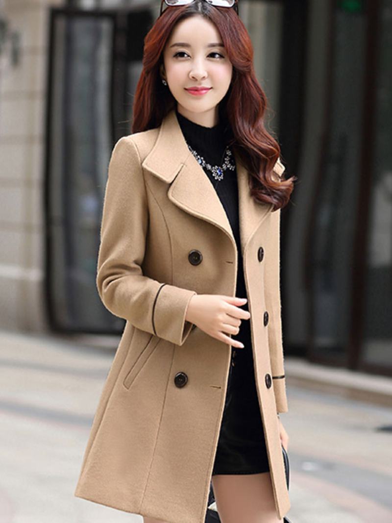 Dámské Svrchní Oblečení Pea Coat Turndown Collar Spring