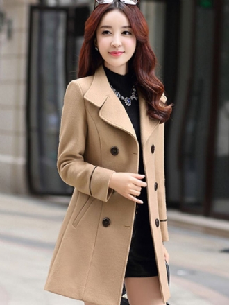 Dámské Svrchní Oblečení Pea Coat Turndown Collar Spring